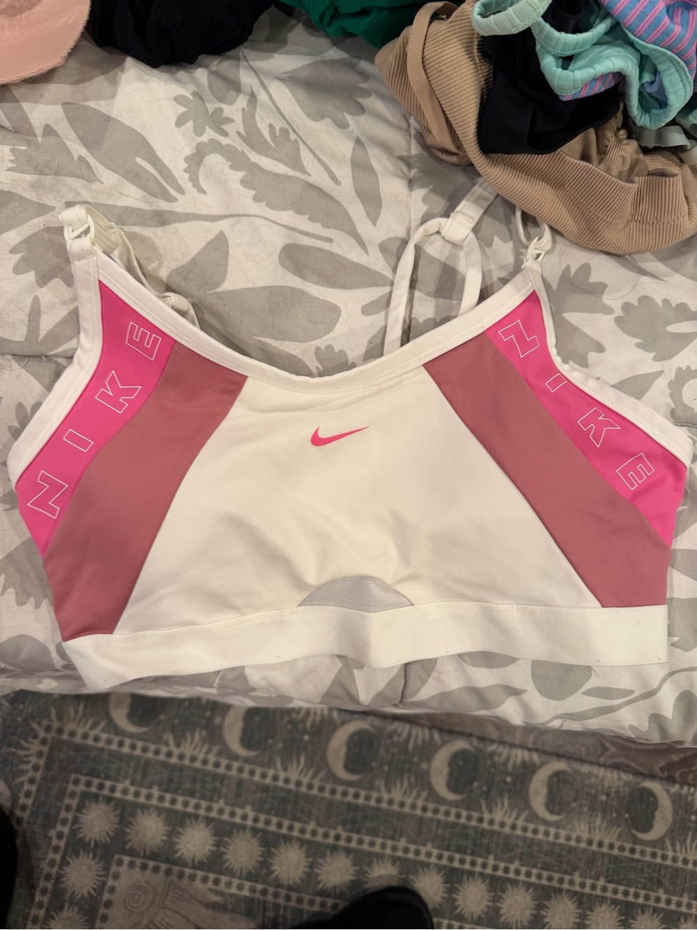 Nike White Sports Bra with Pink Panels